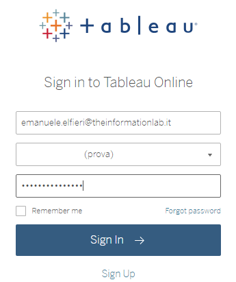 Sign In Tableau Online senza Tableau Bridge