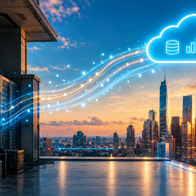 Connessione dati verso il cloud al tramonto