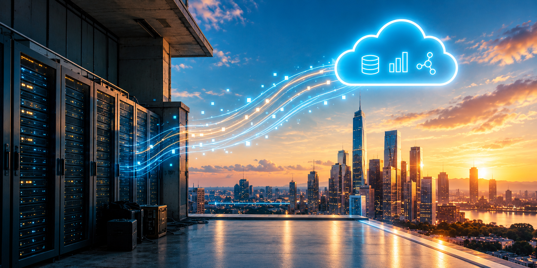 Connessione dati verso il cloud al tramonto